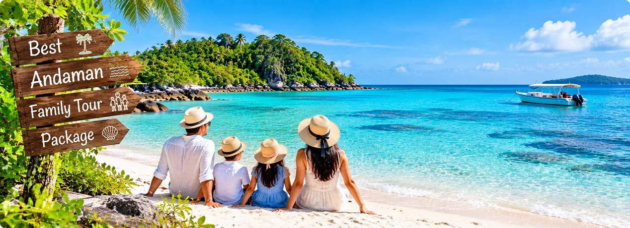 Family enjoying the tropical beauty of Havelock Island in Andaman