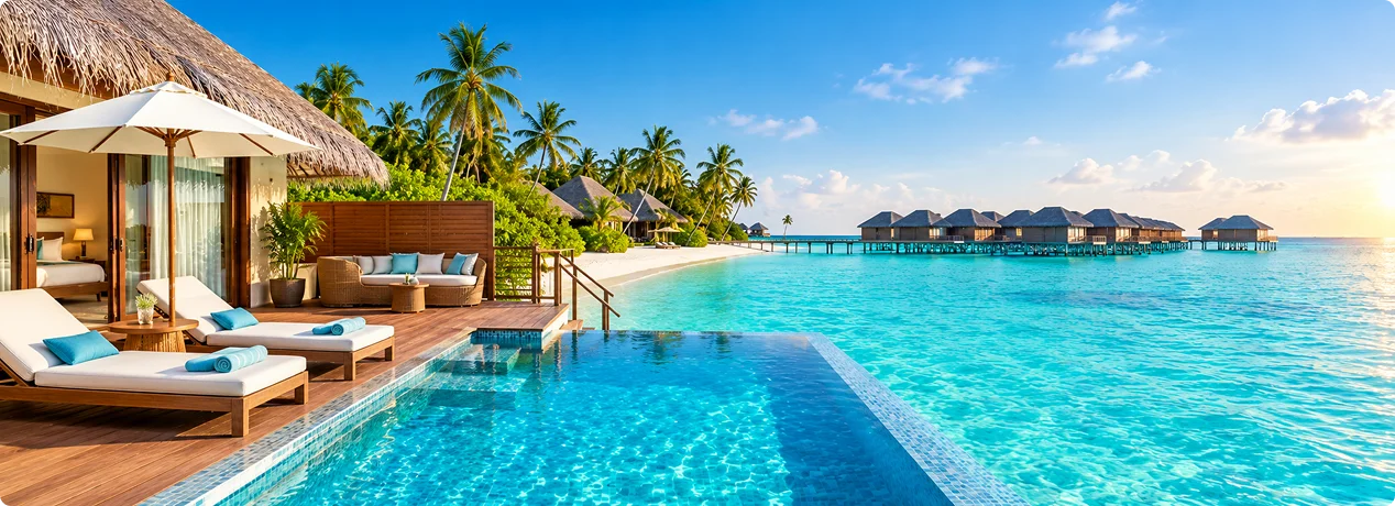 Holiday Inn Resort Kandooma Maldives with Water Villa, tropical beach and turquoise lagoon