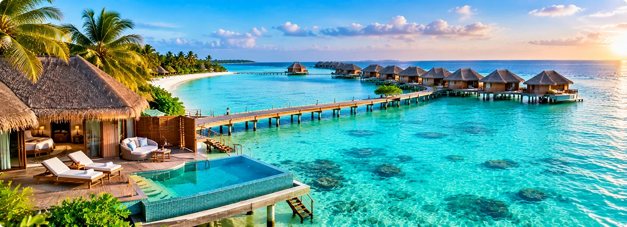 Sun Siyam Olhuveli Maldives honeymoon resort with overwater villas and turquoise lagoon